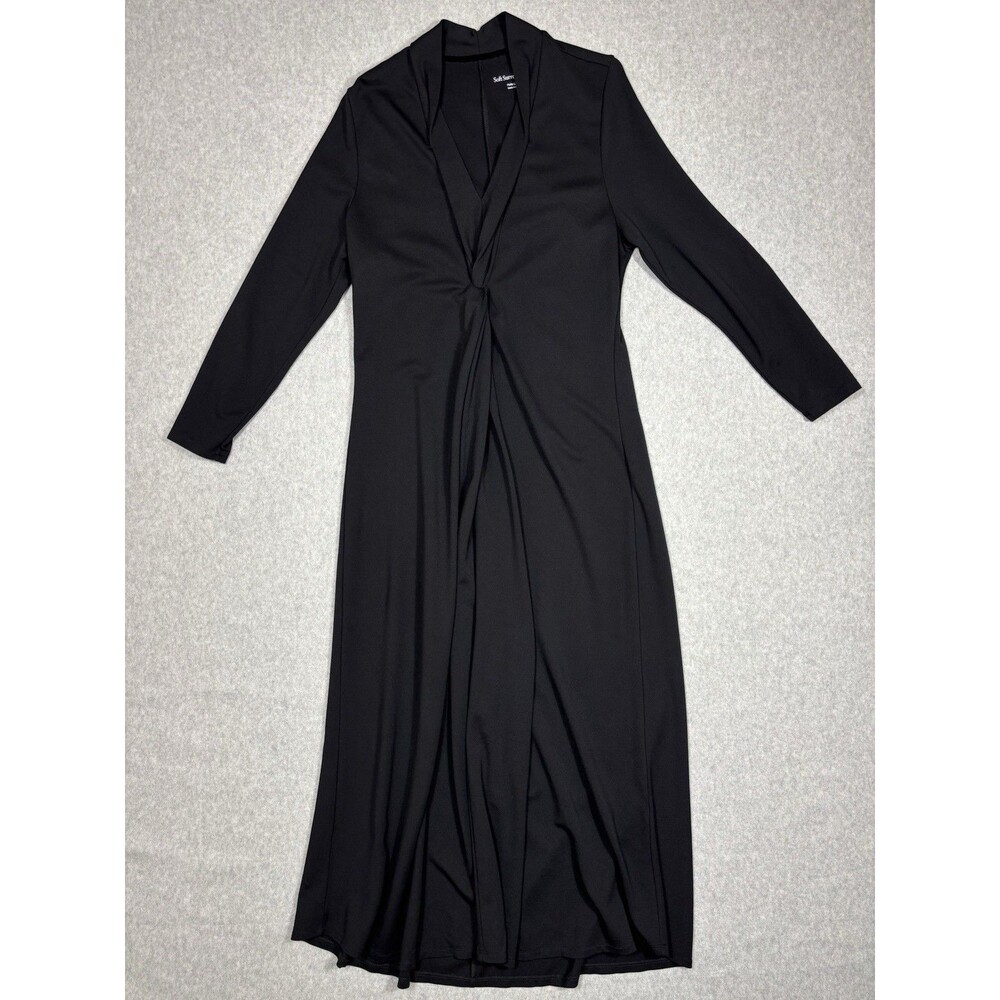 Soft Surroundings Twist Front Maxi Dress Black Ponte Knit Long Sleeve Petite L